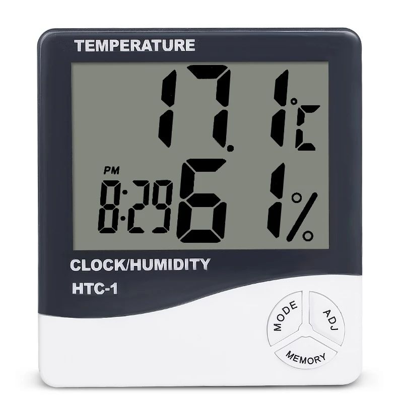 Indoor Room LCD Electronic Temperature Humidity Meter DigitalThermometer Hygrometer Weather Station Alarm Clock HTC-1