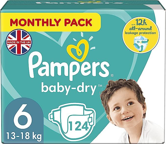 Baby Dry Nappies/Diapers Size 6, 13-18KG, (124ct).