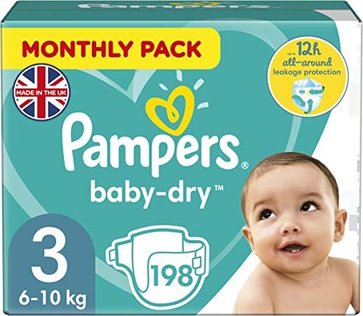Baby Dry Nappies/Diapers Size 3, 6-10KG, (198ct).