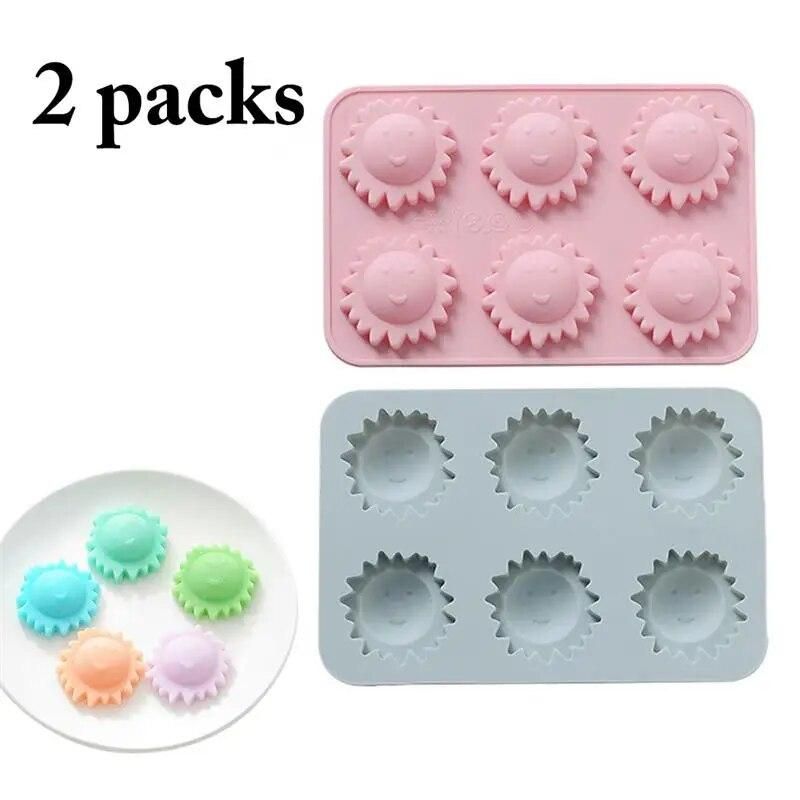 2PCS Cookie Mold 6 Cavity Sun Shape Silicone Cake Molds Soap Cookies Cupcake Bakeware Pan Tray Mould Home DIY Cake Mold