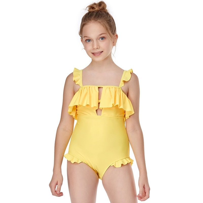 Ruffled Sling Baby Girls One-piece Swimsuit (Yellow Size:128)