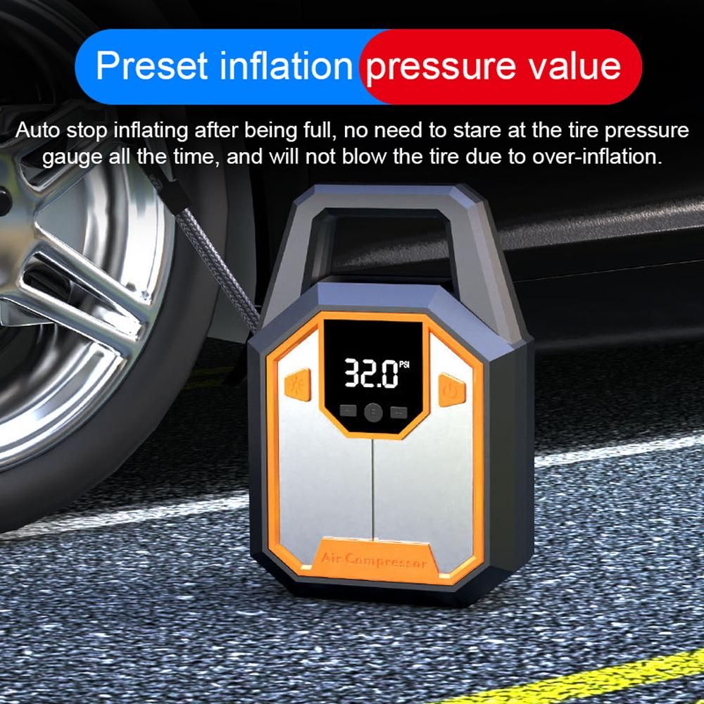Car Air Pump 120PSI Electric Air Compressor Portable Digital Tire Inflator Support Preset Pressure Auto-Off Function with LED Light for Car Motorcycle Bicycle Tires Balls