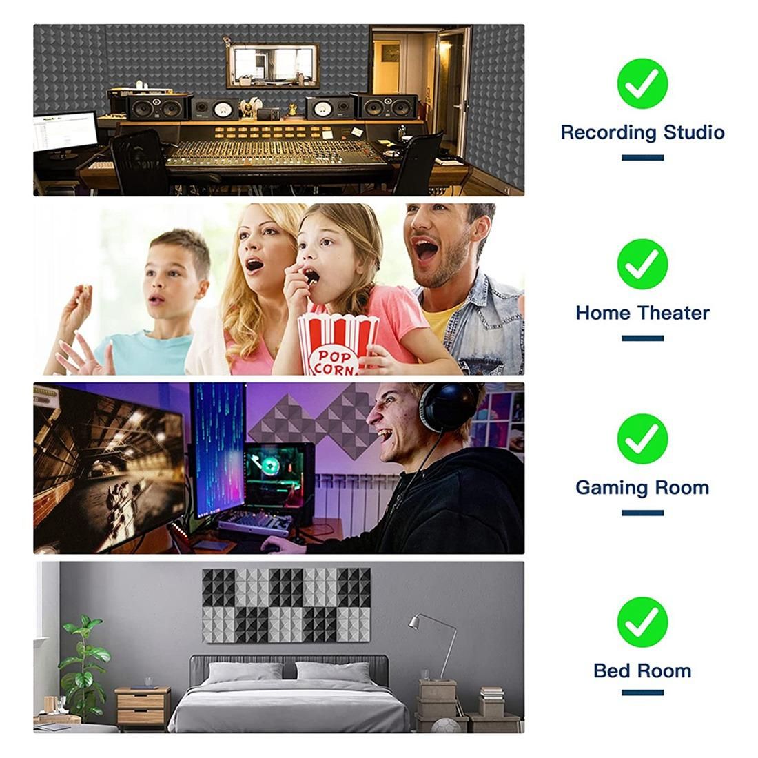 Multicolor 12 Pack Acoustic Foam Panels,Self-Adhesive Sound Proof Foam Panels,for Wall Decor,Music Studio Bedroom Home,5X30X30cm