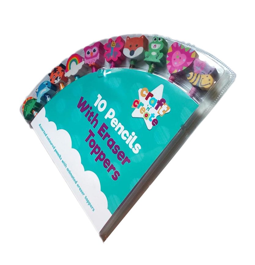 10 In A Pack Animal Children Pencils With Eraser Rubber Topper Stationery Party Bag Fillers