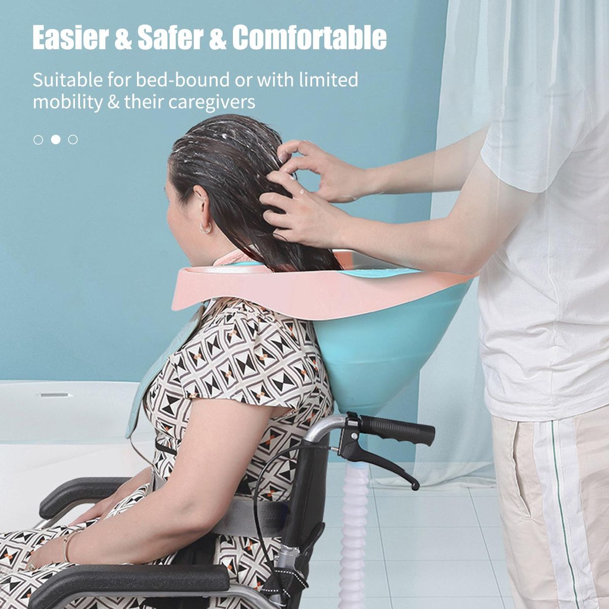 Hair Wash Basin with Adjustable Strap Tube Earplugs Collapsible Shampoo Trays Mobile Hair Washing Basin No Spills Wash Hair In Bed Hair for Elderly Disabled Pregnant Injured