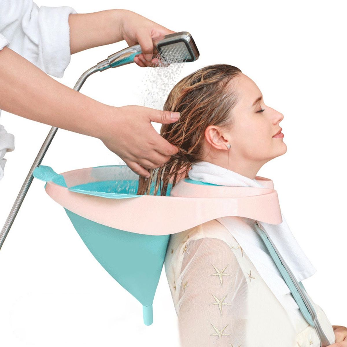 Hair Wash Basin with Adjustable Strap Tube Earplugs Collapsible Shampoo Trays Mobile Hair Washing Basin No Spills Wash Hair In Bed Hair for Elderly Disabled Pregnant Injured