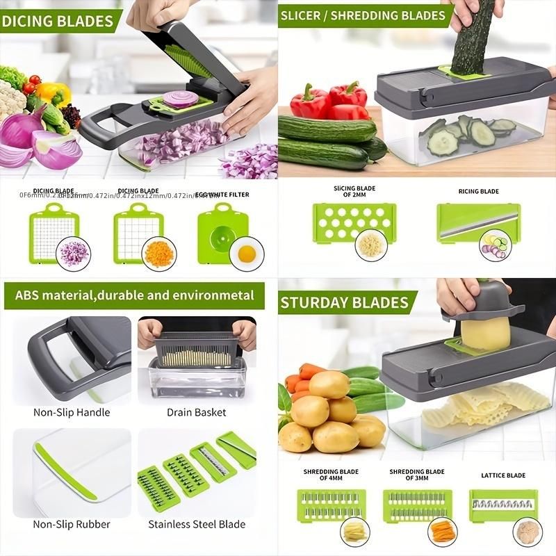 16pcs set, kitchen vegetable chopper with multiple interchangeable blades