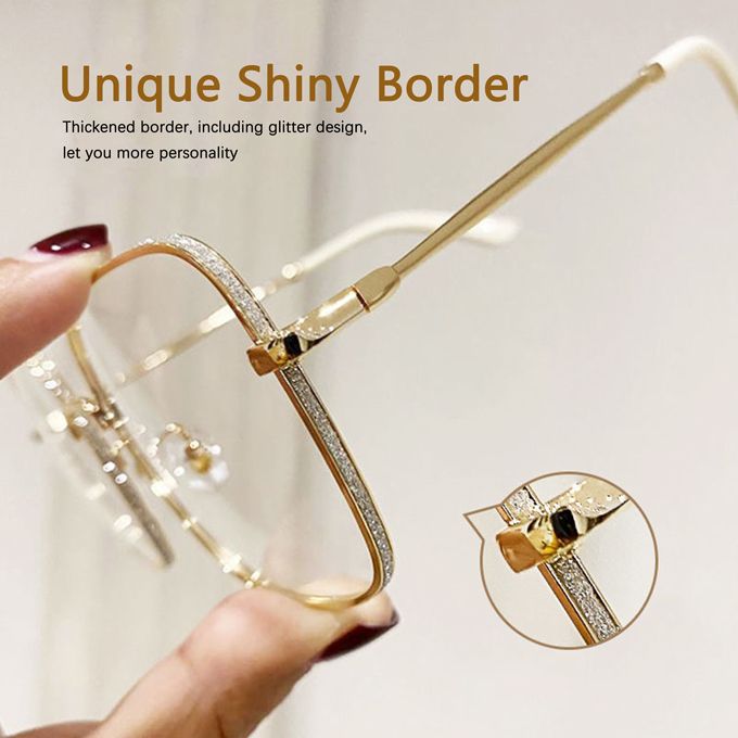 Large Frame Anti Blue Light Diamond Frame Glasses