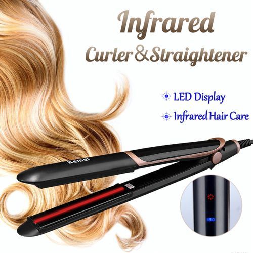KEMEI Infrared Hair Straightener Curler LED Digital Di Black