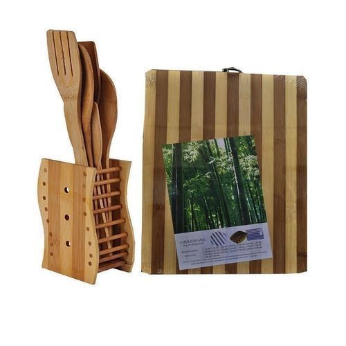 Wooden Cutting Board + Wooden Kitchen Spoons Set