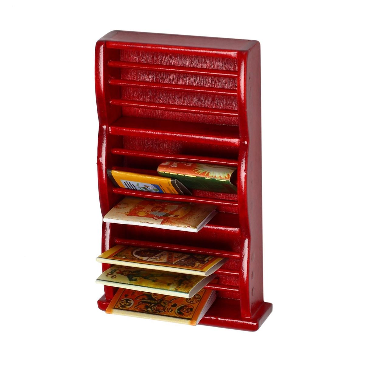1 12 Miniature Dollhouse Newspaper Magazine Rack Book Shelf,Mini Doll Storage Display Shelves DollHouse Decoration Red