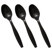 50pcs Black Plastic Multi Purpose/Party Feeding Spoon