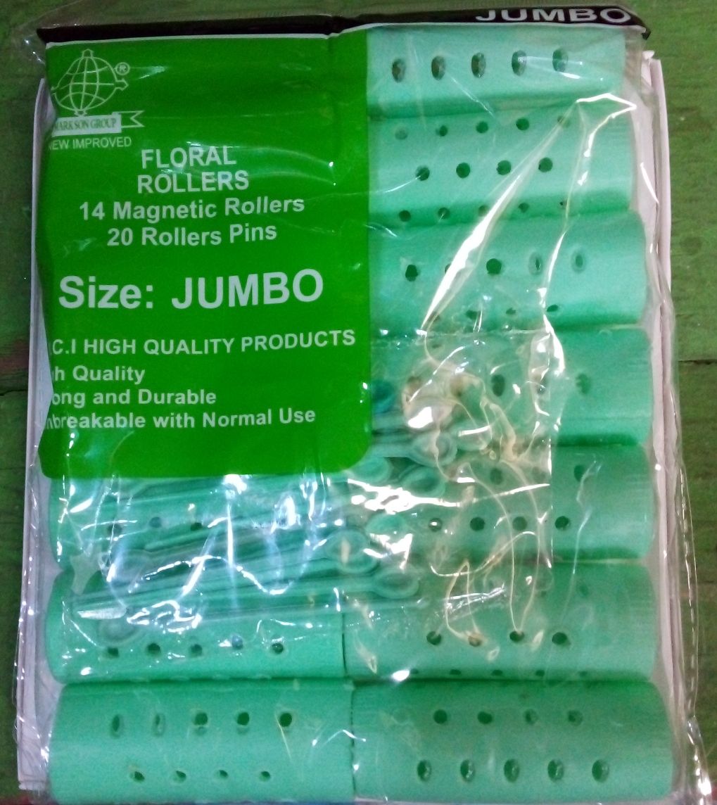 14 PCS/SET PLASTIC HAIR CURLY STYLING ROLLER GREEN, JUMBO