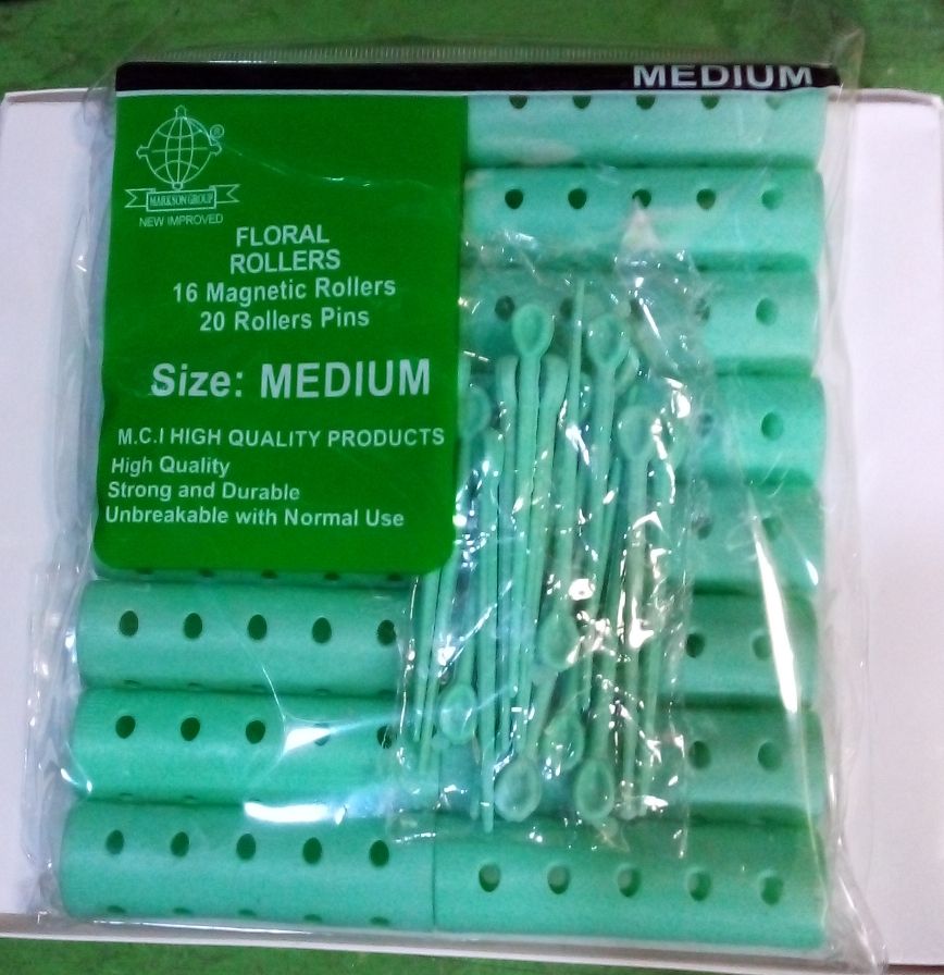 16 PCS/SET PLASTIC HAIR CURLY STYLING ROLLER GREEN, MEDIUM