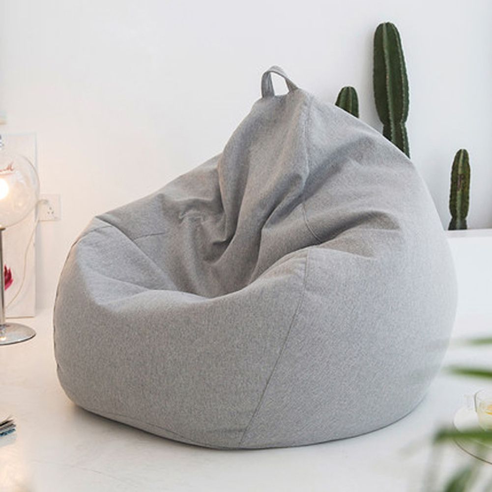 Solid Color Cloth Lazy Lounger Bean Bag Sack Chair Sofa Dust Cover Decoration-Blue