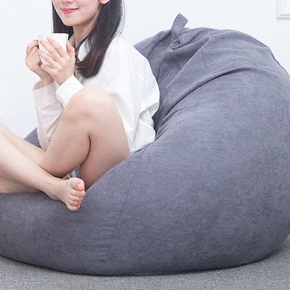 Solid Color Cloth Lazy Lounger Bean Bag Sack Chair Sofa Dust Cover Decoration-Blue