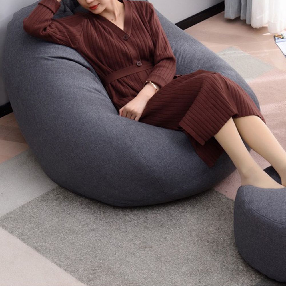 Solid Color Cloth Lazy Lounger Bean Bag Sack Chair Sofa Dust Cover Decoration-Blue