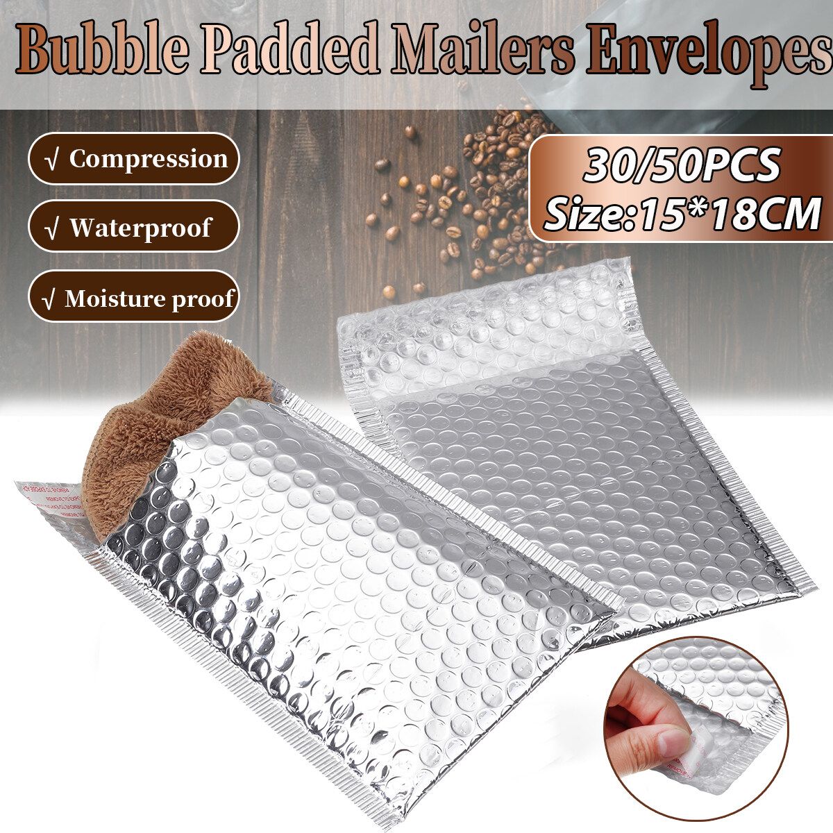 30PCS / 50PCS Laser Silver Packaging Shipping Bubble Mailer Gold Foil Plastic Padded Envelope Gift Bag Mailing Envelope Bag 50PCS