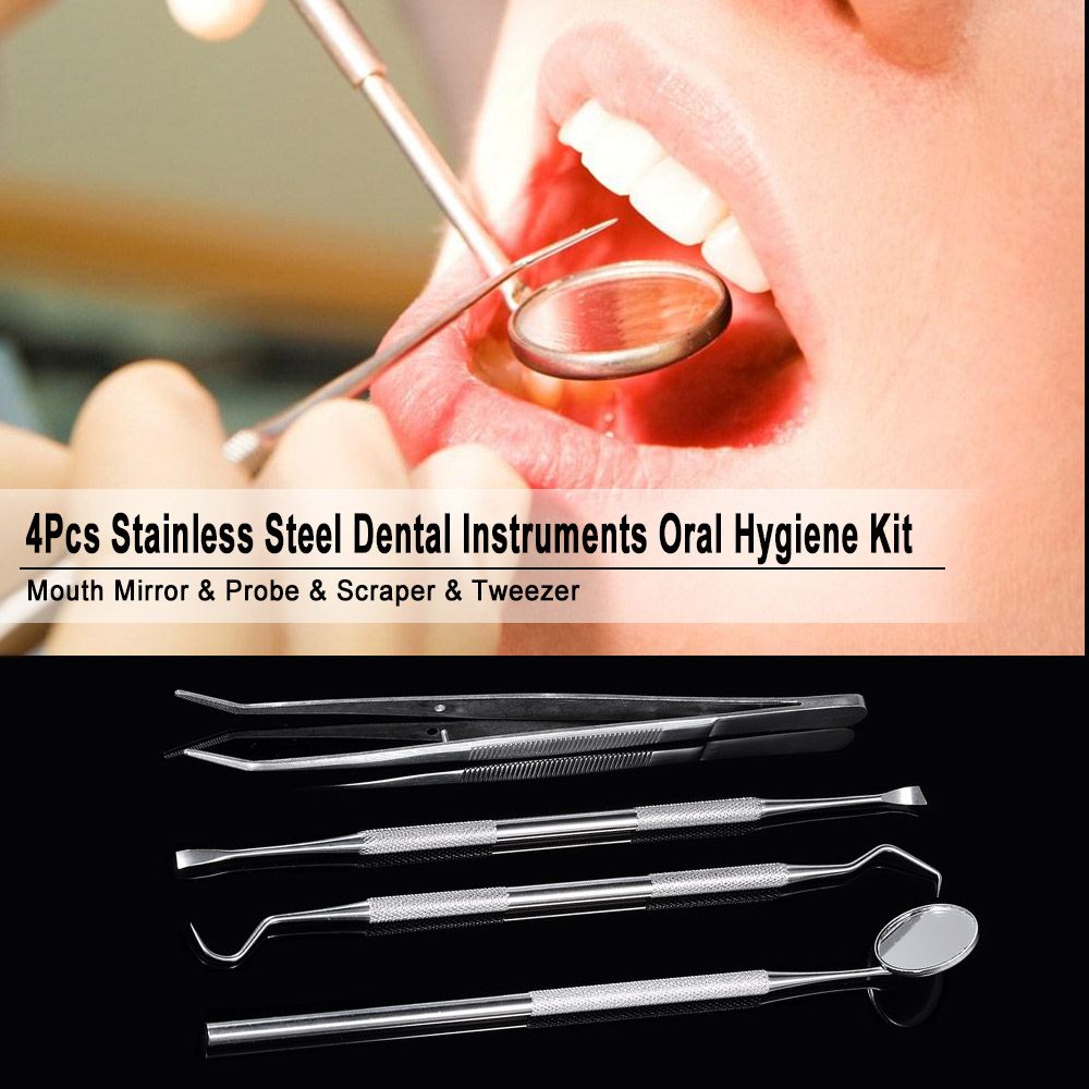 4Pcs Stainless Steel Dental Instruments Mouth Mirror Probe