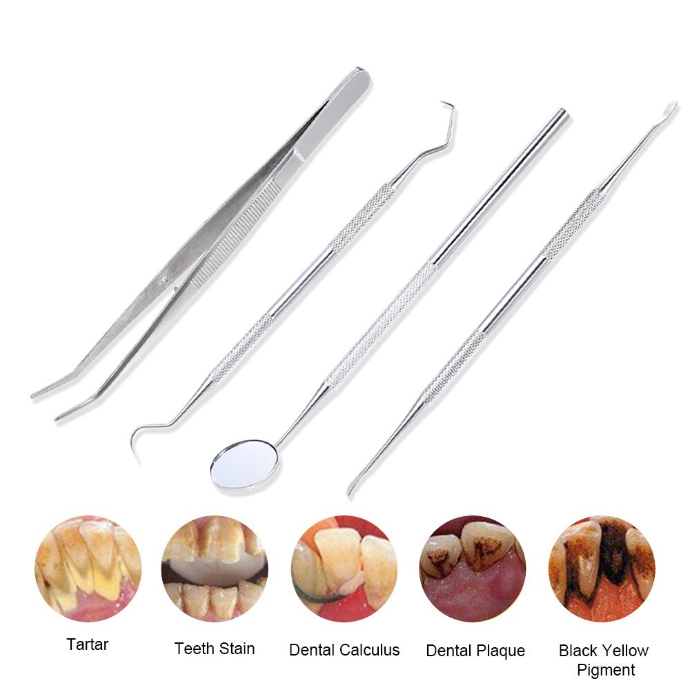 4Pcs Stainless Steel Dental Instruments Mouth Mirror Probe