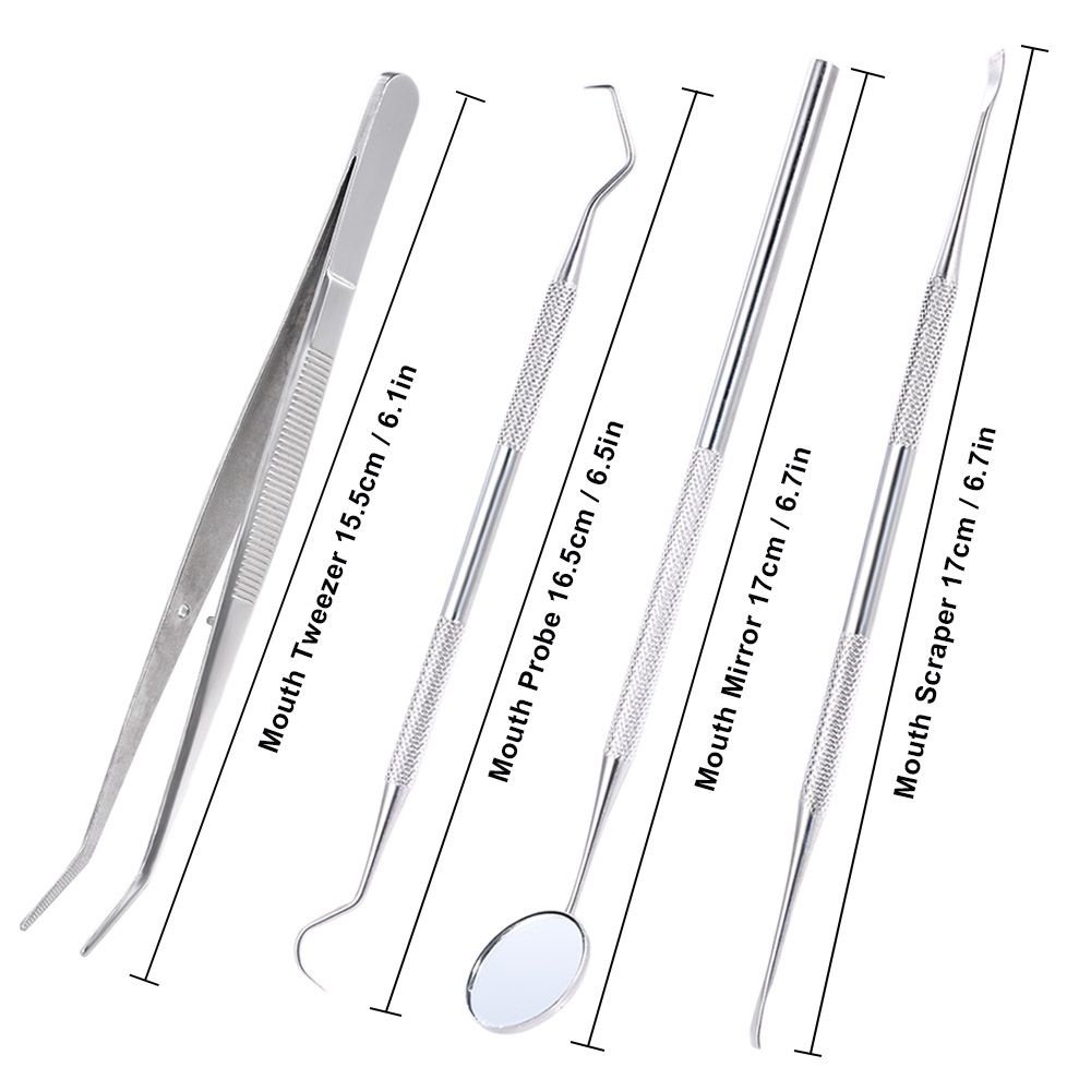 4Pcs Stainless Steel Dental Instruments Mouth Mirror Probe