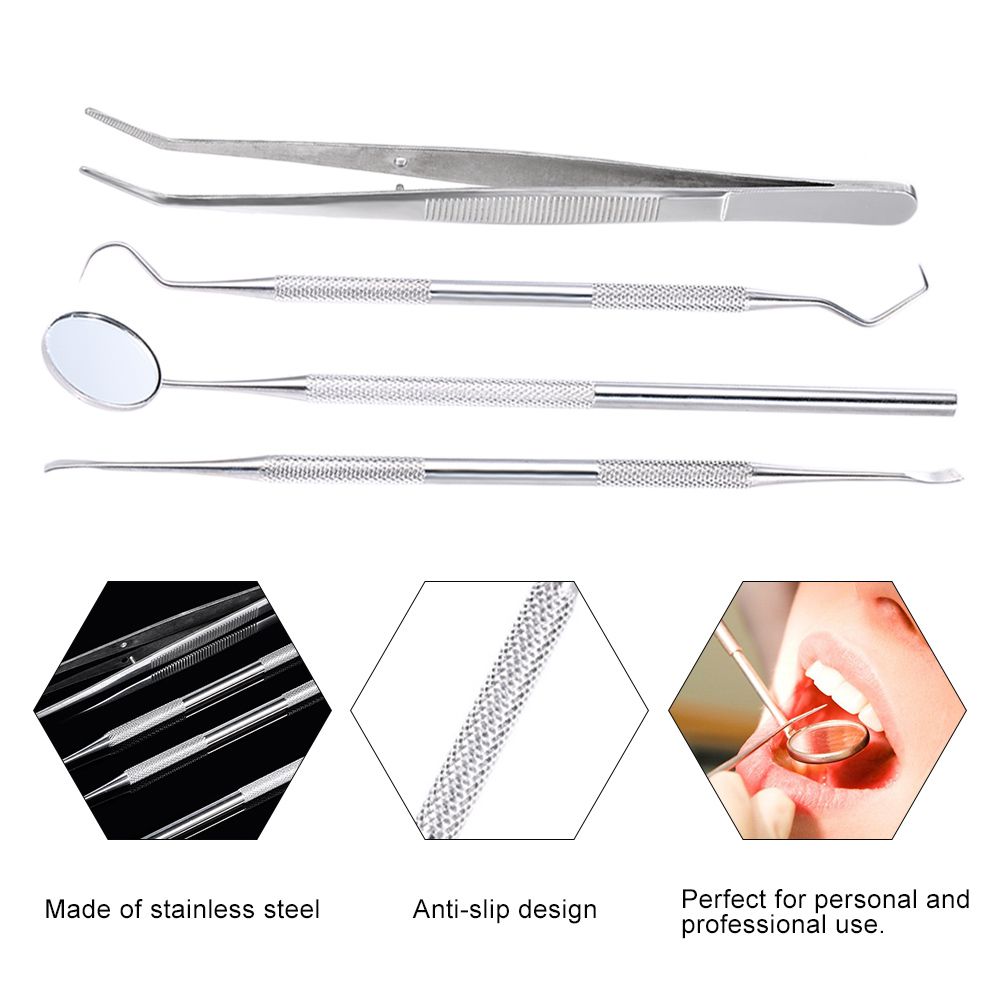 4Pcs Stainless Steel Dental Instruments Mouth Mirror Probe