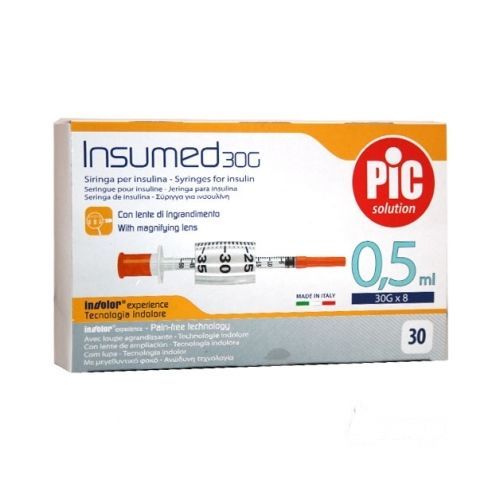 Insumed Sterile Painfree Insulin Syringe Latex-free 30G 50IU
