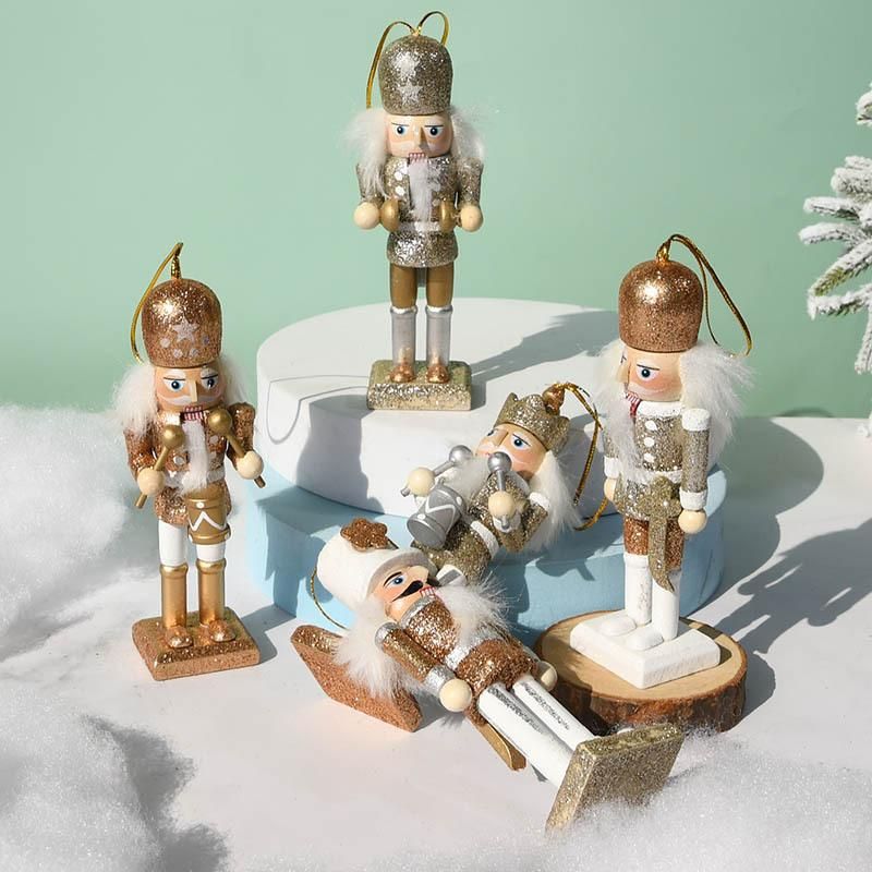 Cute Wooden Decoration Nutcracker Puppet Man Christmas Tree Pendant European Style Home Furnishing Painted Doll yellow 13CM height
