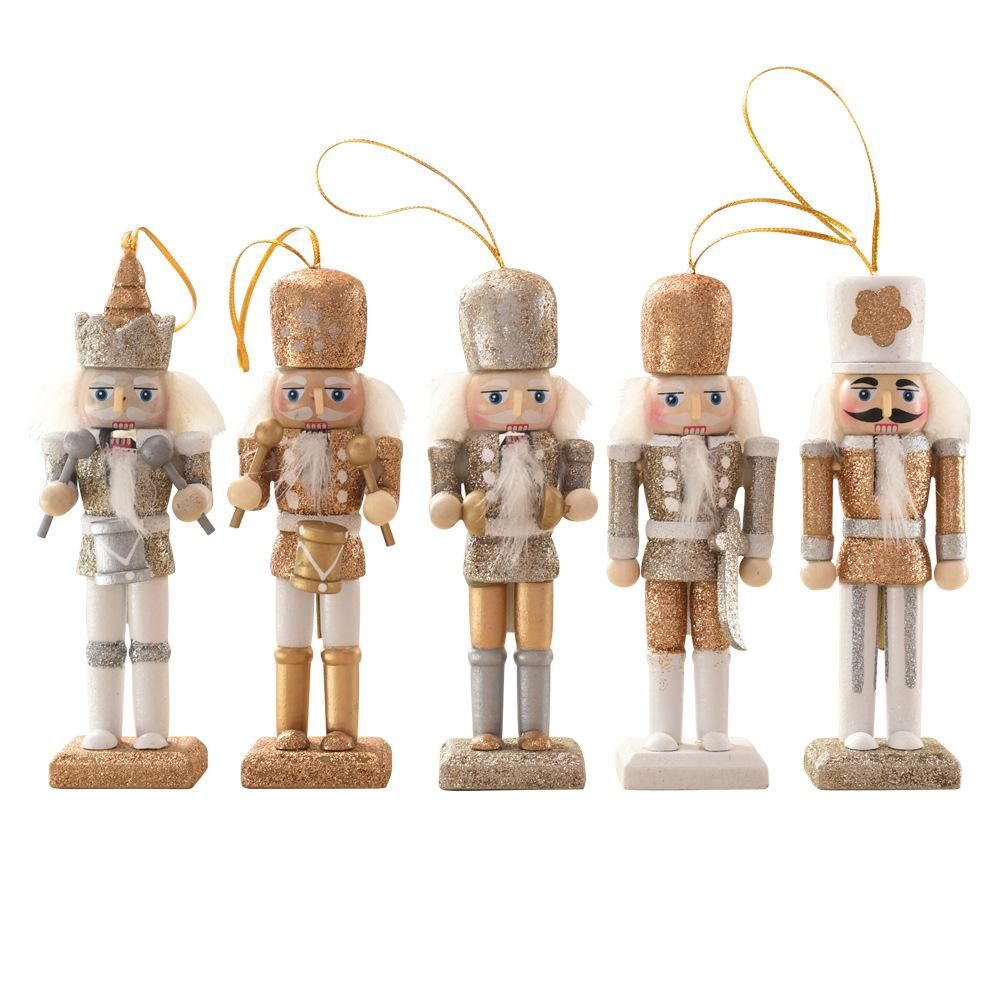 Cute Wooden Decoration Nutcracker Puppet Man Christmas Tree Pendant European Style Home Furnishing Painted Doll yellow 13CM height