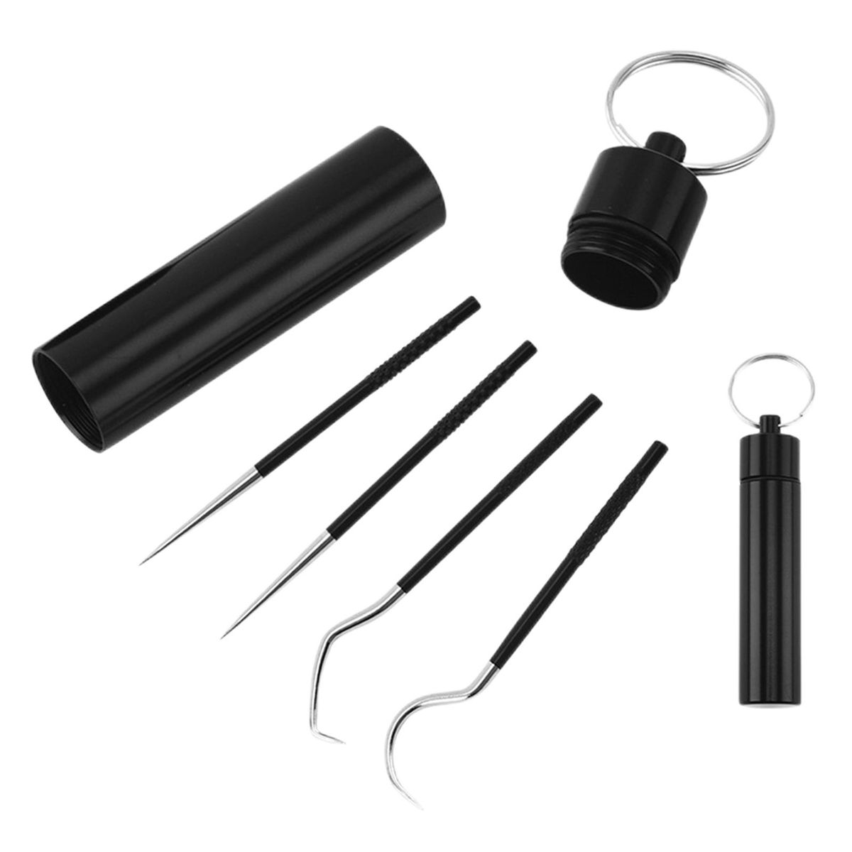 5 Pieces Portable Stainless Steel Toothpick  With Holder Case Black