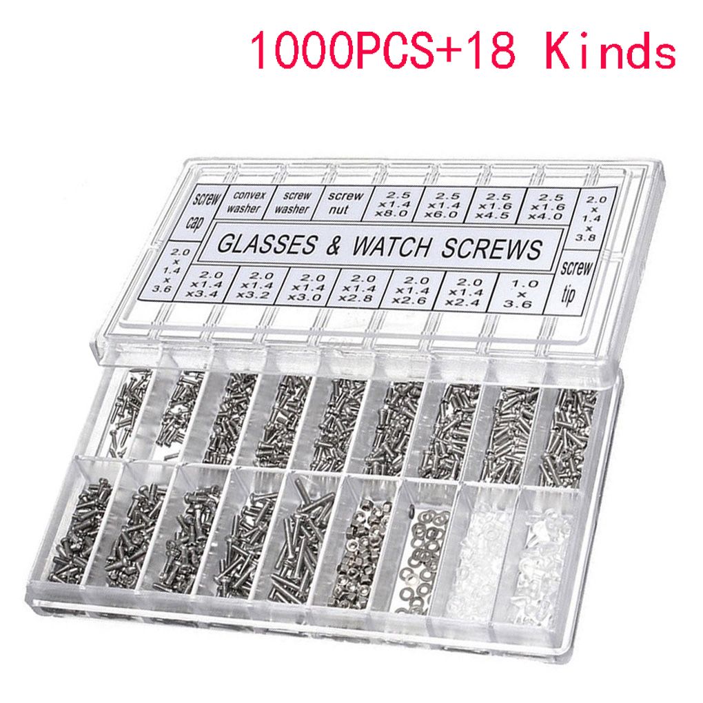 1000Pcs Screws Nuts Repair Kits 18 Kinds Stainless Steel Tiny Hex Assortment Kit + Screwdriver For Glasses Sunglass Watch GRE