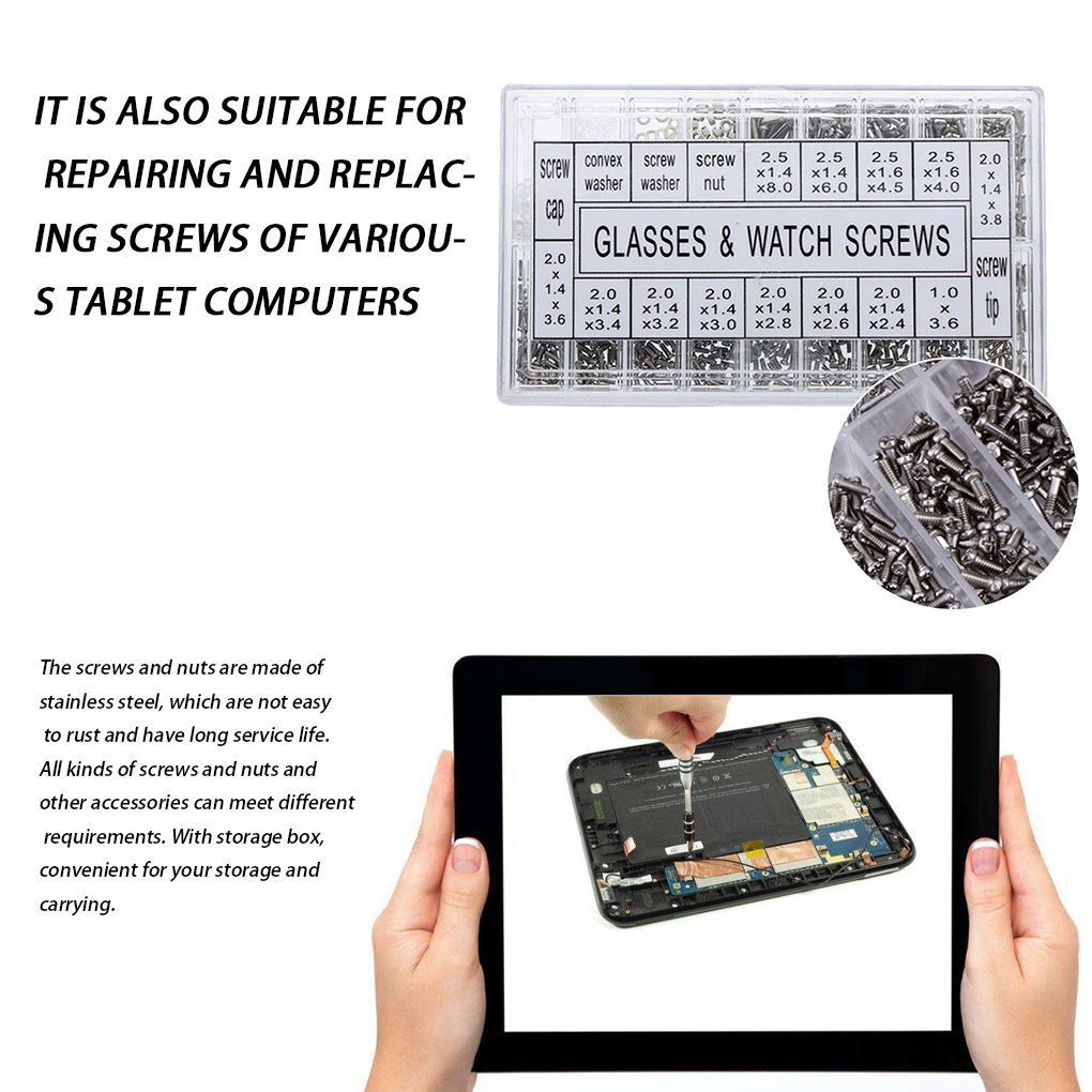 1000Pcs Screws Nuts Repair Kits 18 Kinds Stainless Steel Tiny Hex Assortment Kit + Screwdriver For Glasses Sunglass Watch GRE