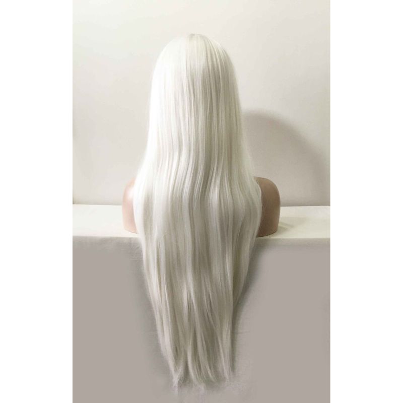 Women Creamy White Long Straight Fringe Bangs Smooth Hair Wig