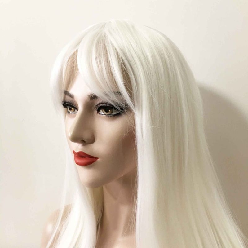 Women Creamy White Long Straight Fringe Bangs Smooth Hair Wig