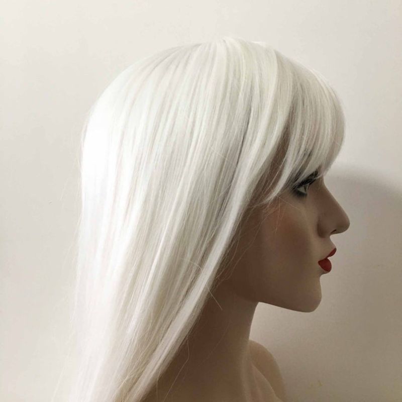 Women Creamy White Long Straight Fringe Bangs Smooth Hair Wig