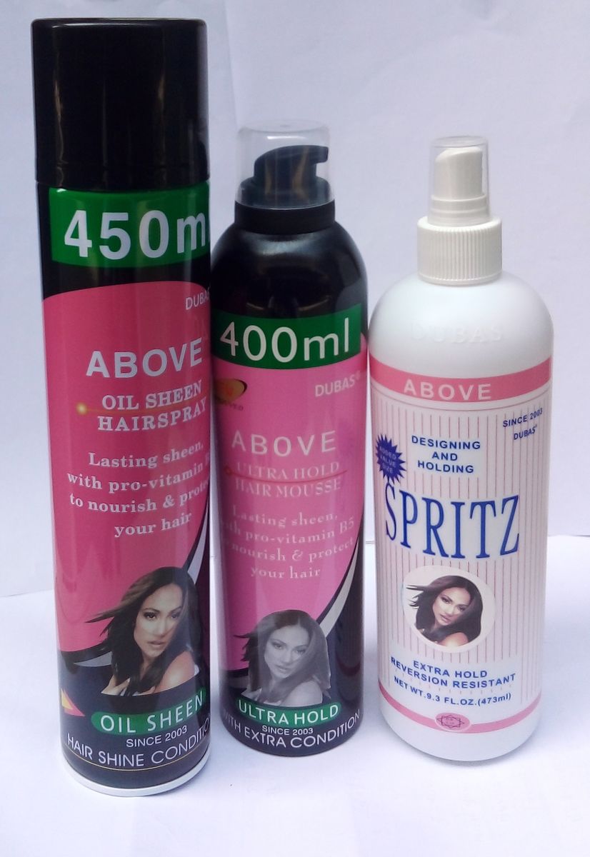 OIL SHEEN HAIR SPRAY + HAIR MOUSSE + SPRITZ SPRAY GEL