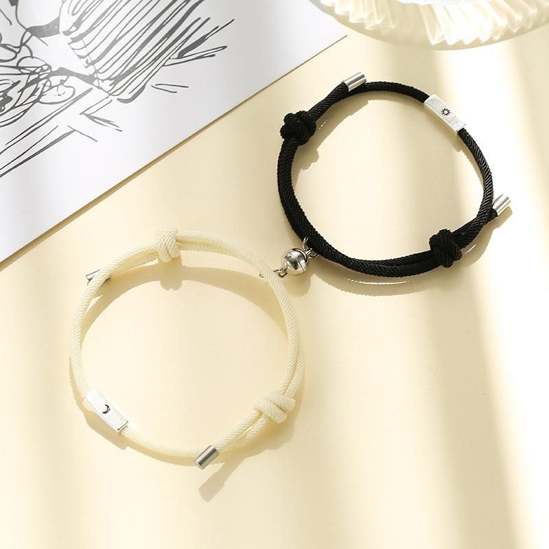2020 New Alloy Sun Moon Couple Bracelet A Pair Of Magnets Attract Girlfriends Bracelet Jewelry Wholesale For Foreign Trade Milan Rope Sun Moon Black Plus Rice White Pair