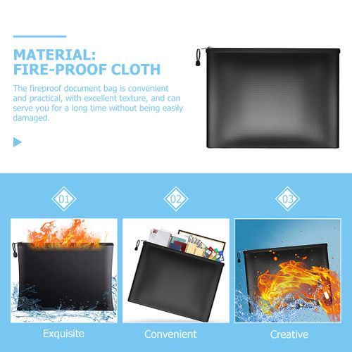 Document Bag Fireproof Pouch Holder File Organizer A4 Storage Money Envelope Fire Resistant Safe Folder Waterproof Zipper Cash Black