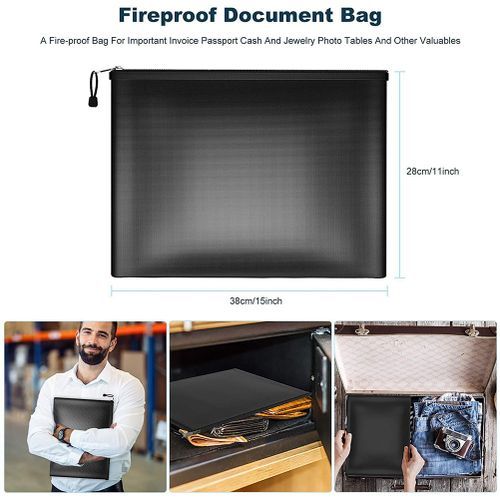 Document Bag Fireproof Pouch Holder File Organizer A4 Storage Money Envelope Fire Resistant Safe Folder Waterproof Zipper Cash Black