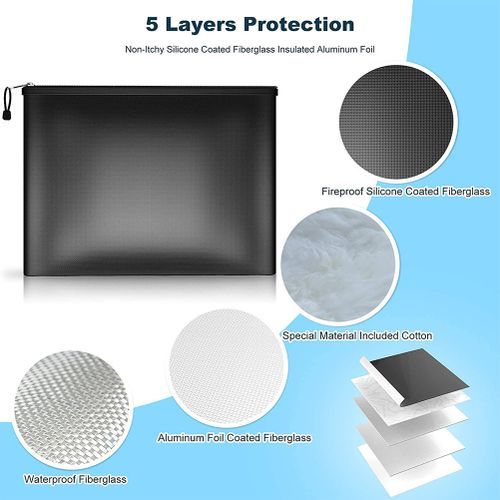 Document Bag Fireproof Pouch Holder File Organizer A4 Storage Money Envelope Fire Resistant Safe Folder Waterproof Zipper Cash Black