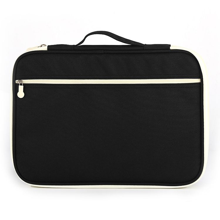 Office Supplies Multi-purpose Zipper Document Folder A4 Storage Bag(Black)