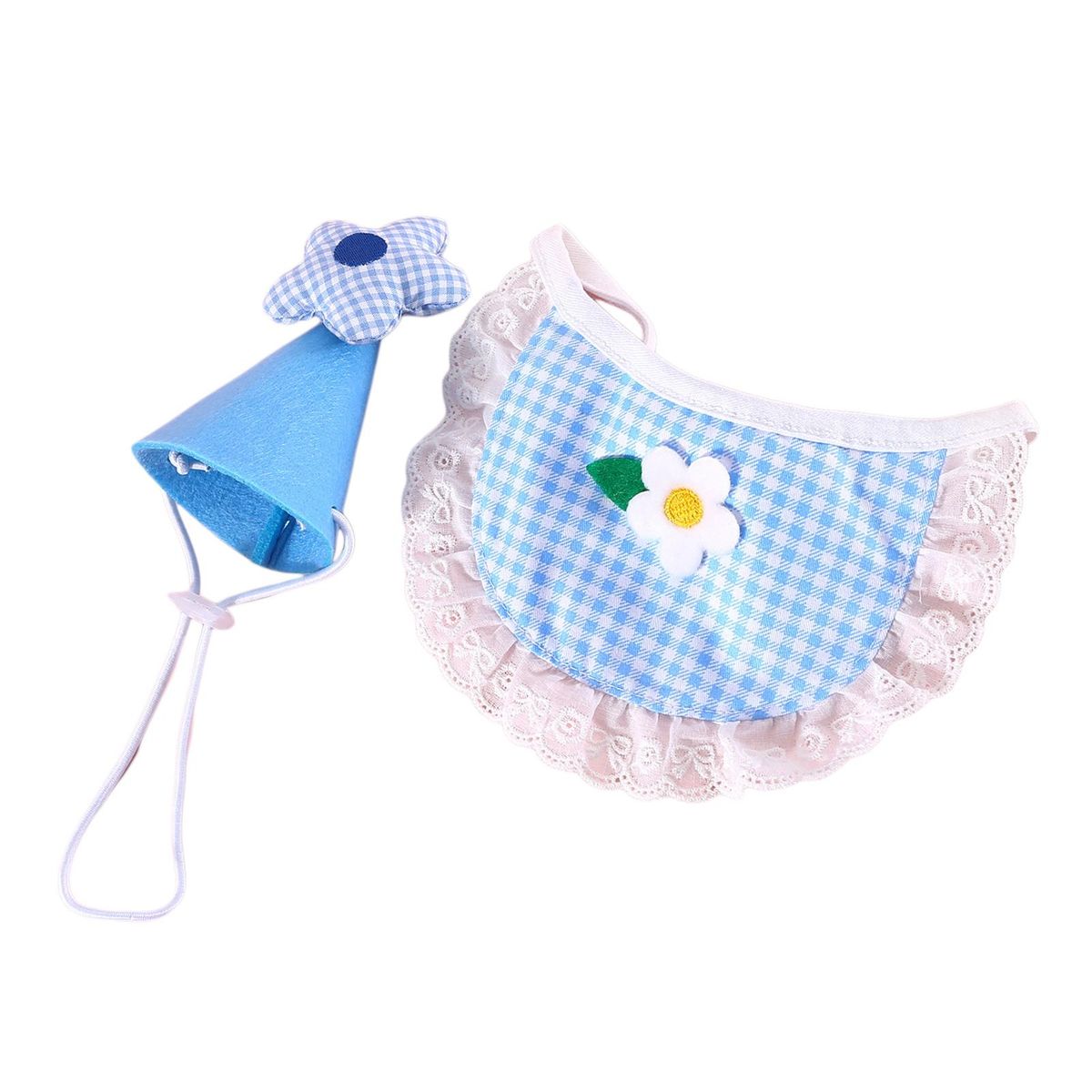 2PcsSet Dogs Bib Hat Pet Puppy Bib with Dog Birthday Party Hat Accessories Blue