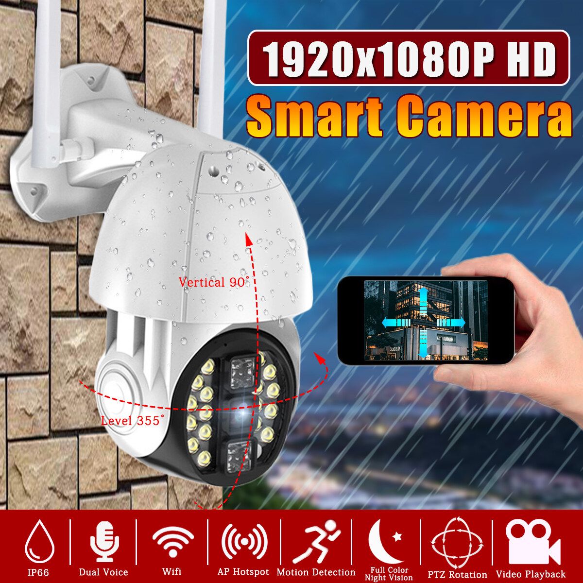 Waterproof 200W 1080P HD Wifi Camera PTZ Security Smart Camera Outdoor Khaki
