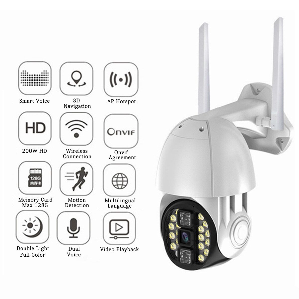Waterproof 200W 1080P HD Wifi Camera PTZ Security Smart Camera Outdoor Khaki