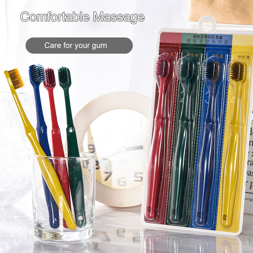 4Pcs Family Pack Fashion Pure Color Toothbrushes Soft