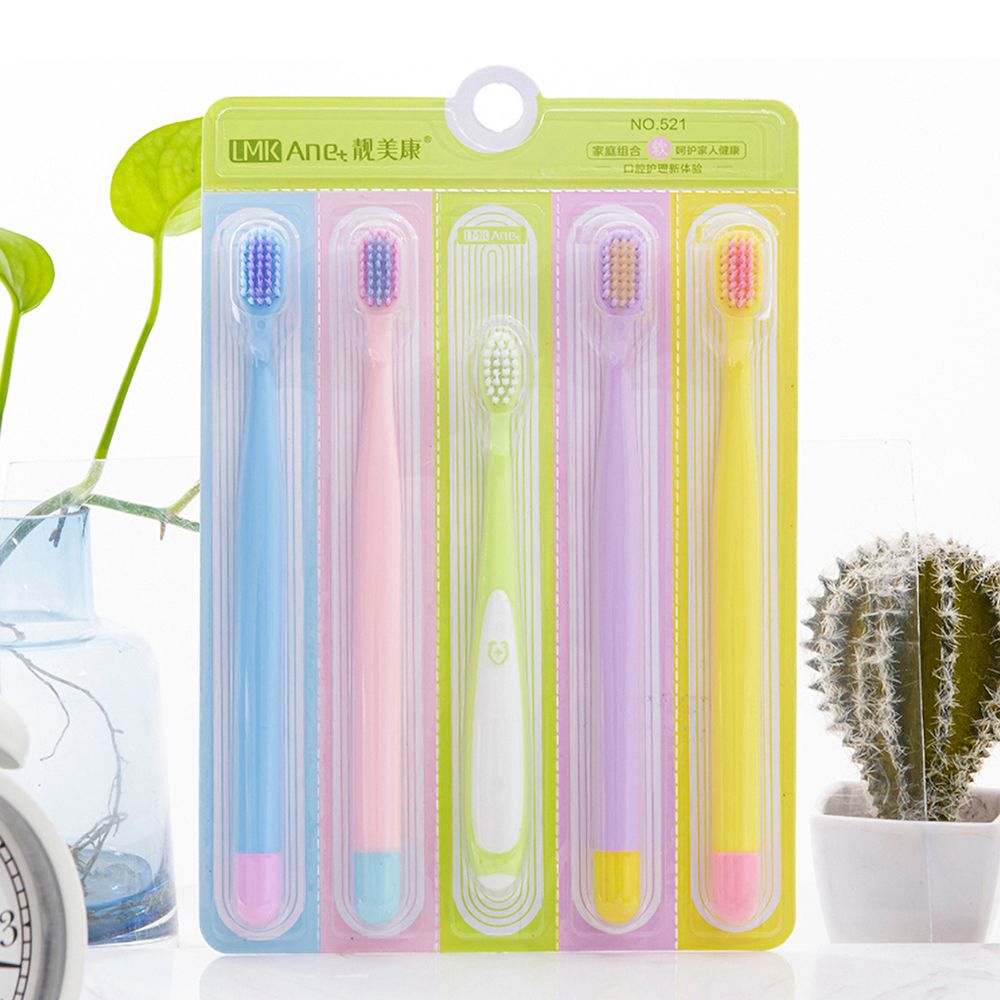 5Pcs Family Pack Fashion Color Toothbrushes Soft Bristles