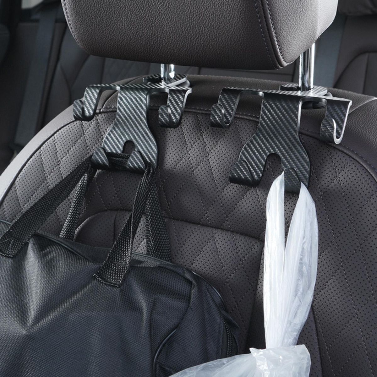 Car Seat Hanger Carbon Fiber Car Seat Hooks Neat Organized for Purses Black