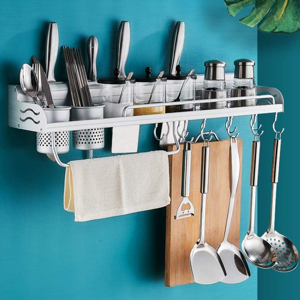 60cm Wall Mounted Knife Cutlery Holder Rack With Hooks