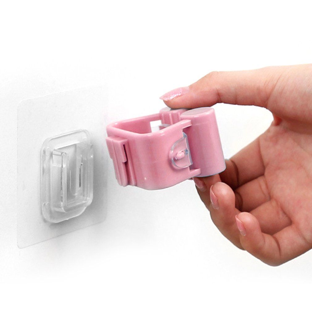 Multi-functional Practical Kitchen Wall Mounted Mop Holder Hanger Rack Hooks-pink
