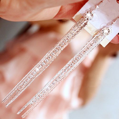 Women's Elegant Long Tassels Drop Hook Dangle Cocktail Party Linear Earrings